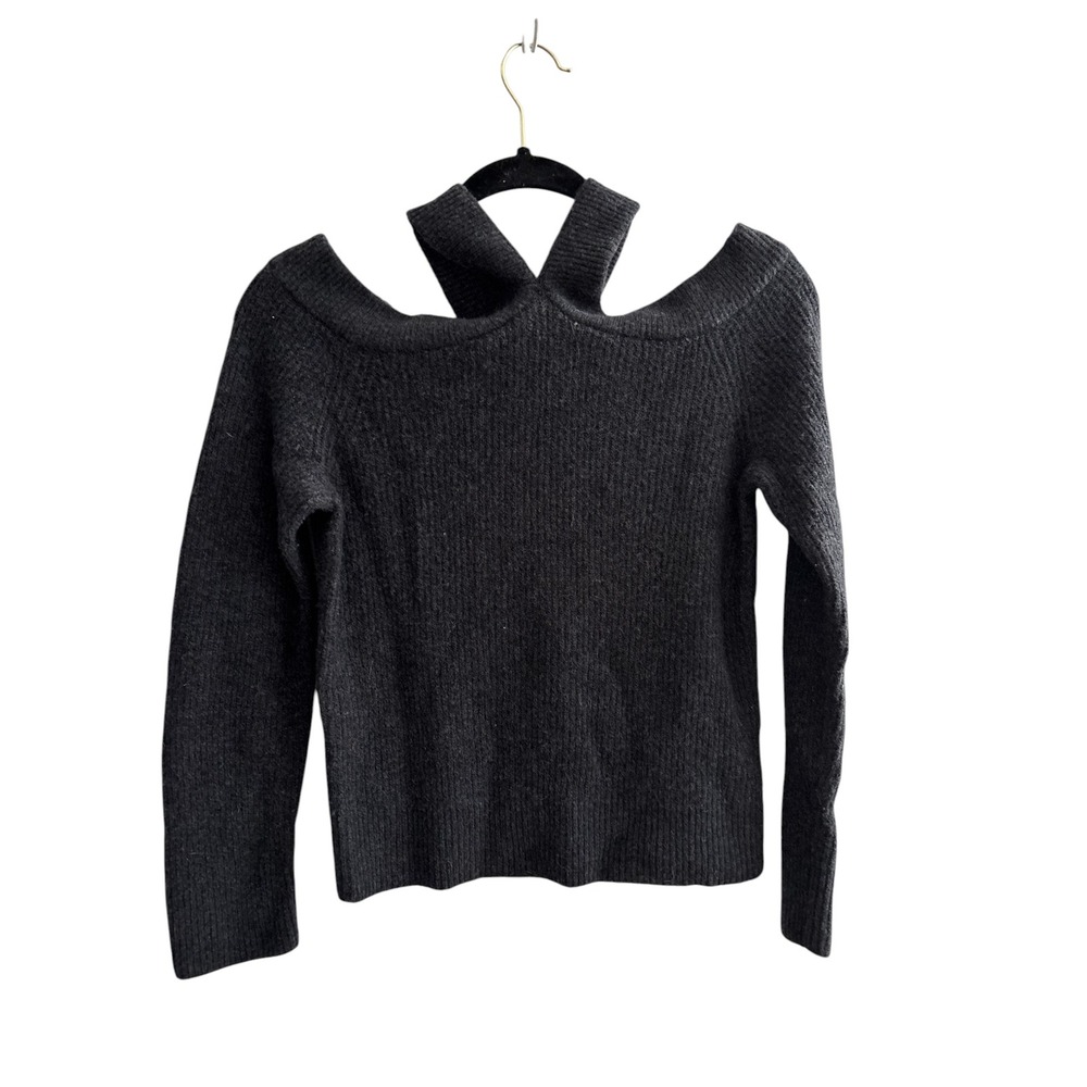 Anthropologie Moth Charcoal Grey Ribbed Cold Shoulder Halter Sweater MP